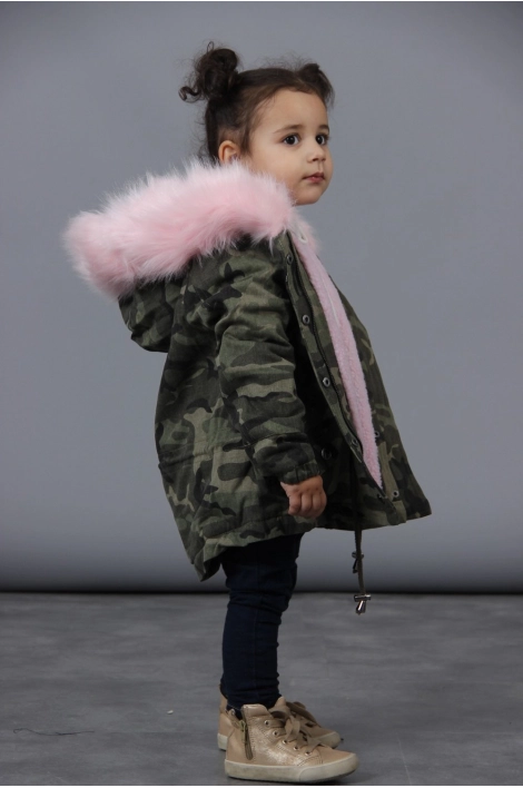 Parka militaire avec fourrure rose