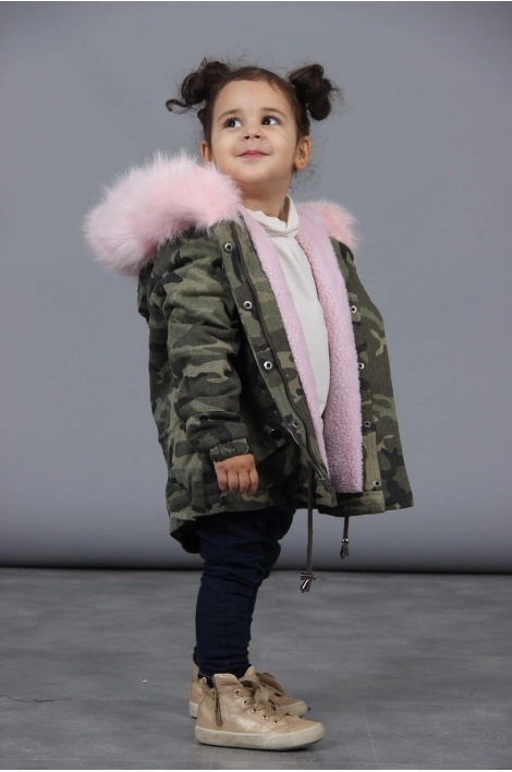Parka militaire avec fourrure rose