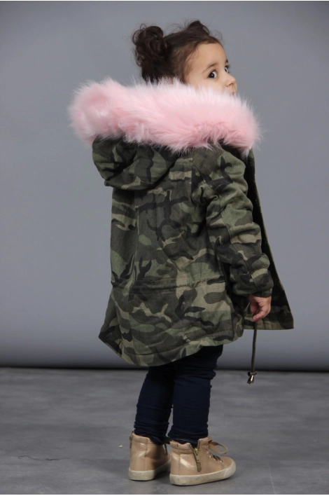 Parka militaire avec fourrure rose
