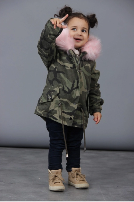 Parka militaire avec fourrure rose