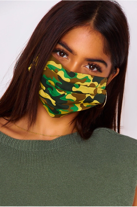 Masque imprimé treillis jaune/vert/marron (non homologué)