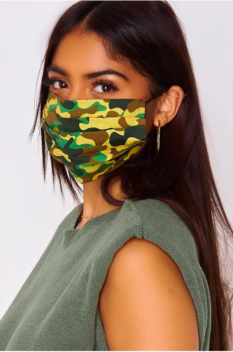 Masque imprimé treillis jaune/vert/marron (non homologué)
