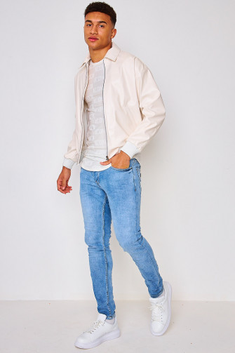 Bomber en simili cuir beige