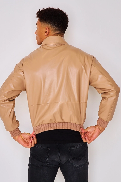 Bomber en simili cuir beige foncé