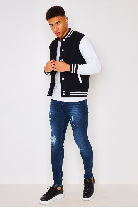 Bomber bicolore noir et blanc molletonné