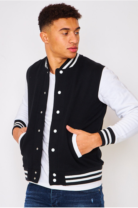 Bomber bicolore noir et blanc molletonné