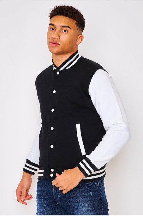 Bomber bicolore noir et blanc molletonné