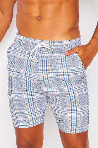 Short blanc à carreaux bleus et beiges