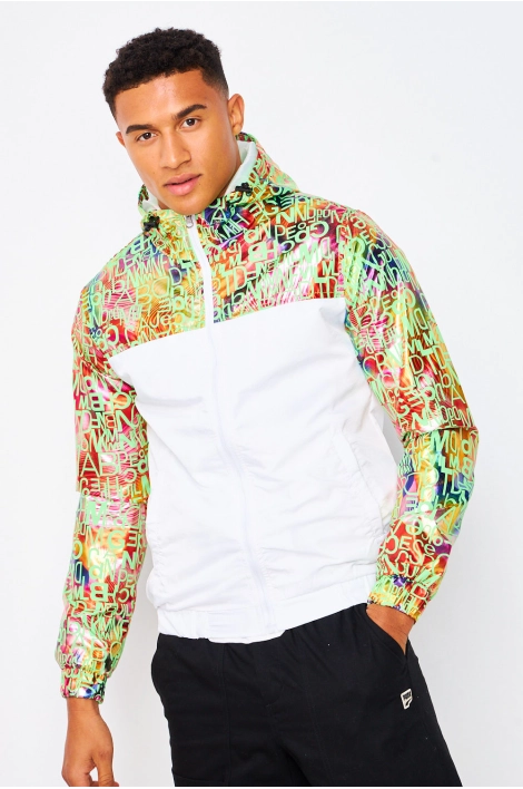 Veste blanche avec empiècement imprimé multicolore