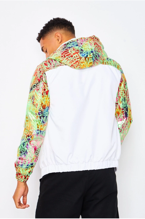 Veste blanche avec empiècement imprimé multicolore