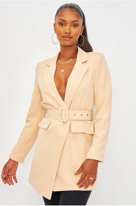 Veste de blazer beige ceinturée