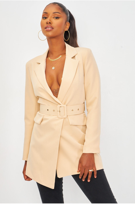 Veste de blazer beige ceinturée