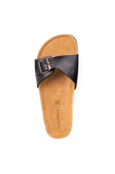 Claquettes Sunshine Eva cuir Noir mat