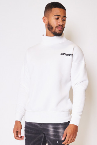 Sweat blanc col montant "savage"