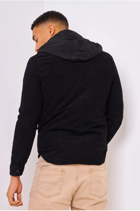 Veste en velours côtelé noir avec capuche
