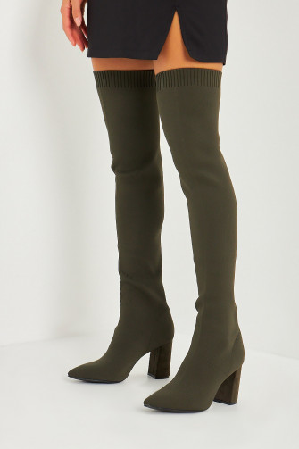 Cuissardes chaussettes kaki à talons