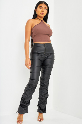 Pantalon en cuir froncé noir FI