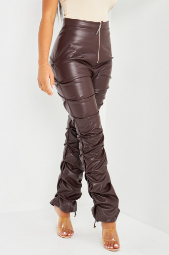 pantalon en cuir froncé marron FI