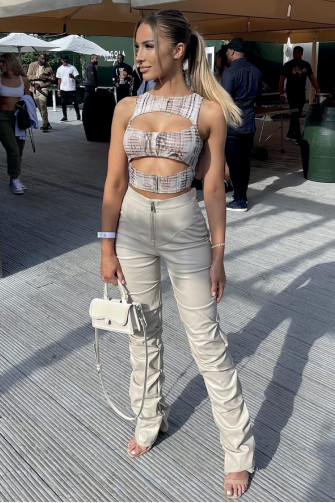 pantalon en cuir froncé beige FI