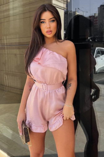 Combishort bustier rose satiné ceinturée