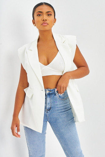 Blazer long à épaulettes sans manches orange