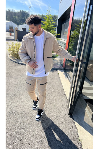 Blouson beige foncé à poches zippées