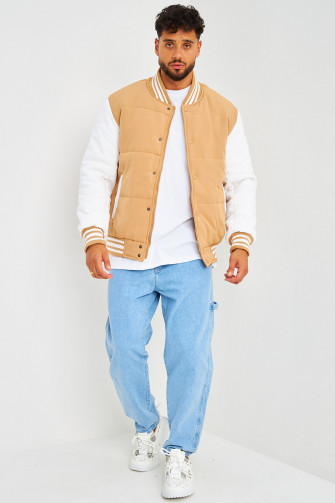 Bomber épais camel à manches longues blanches