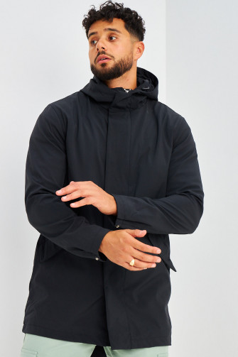 Veste mi-longue noire à capuche