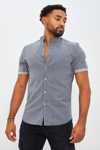 Chemise rayée grise col officier
