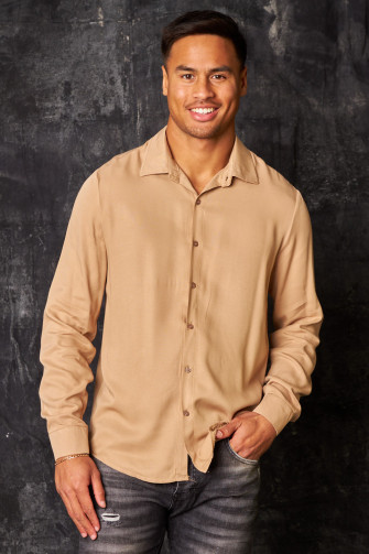 Chemise fluide manches longues beige