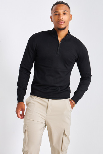 Pull noir col zippé