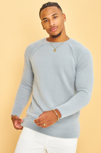 Pull gris en laine à col rond
