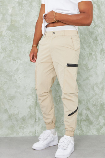 Pantalon beige en toile à poches