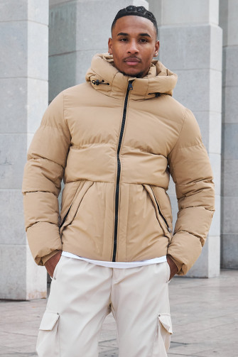 Parka beige à capuche mi-longue