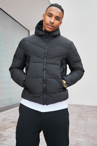 Doudoune matelassée imperméable noire à capuche