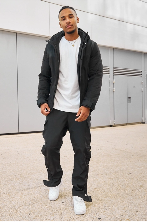 Parka bi-matière noir à capuche
