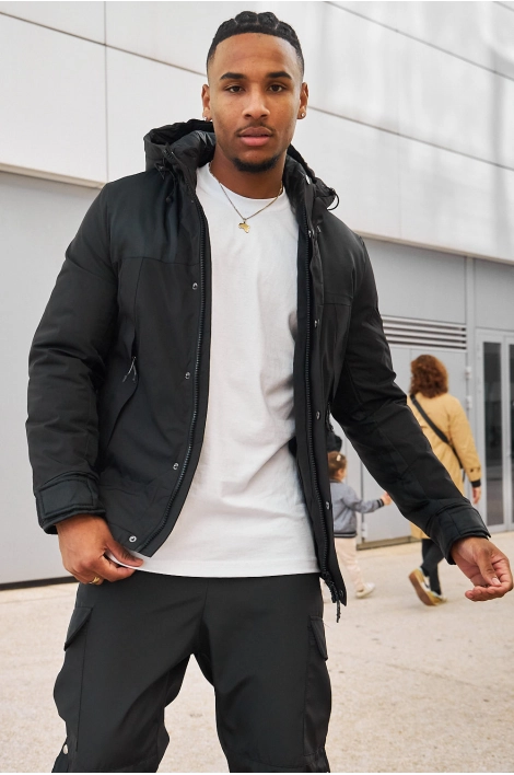 Parka bi-matière noir à capuche