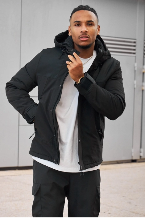 Parka bi-matière noir à capuche