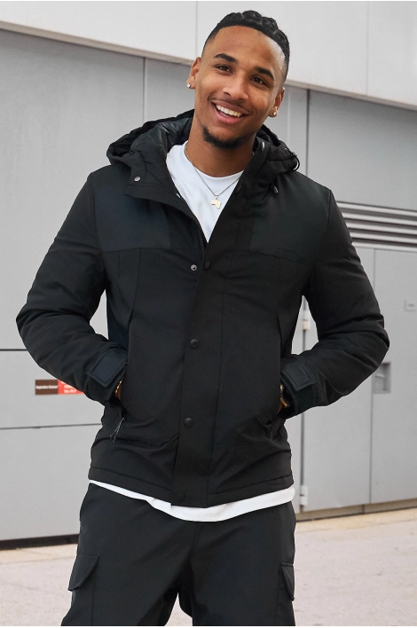 Parka bi-matière noir à capuche