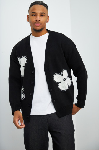 Gilet noir à fleurs