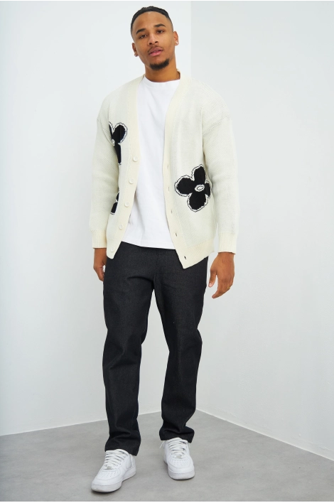 Gilet écru à fleurs