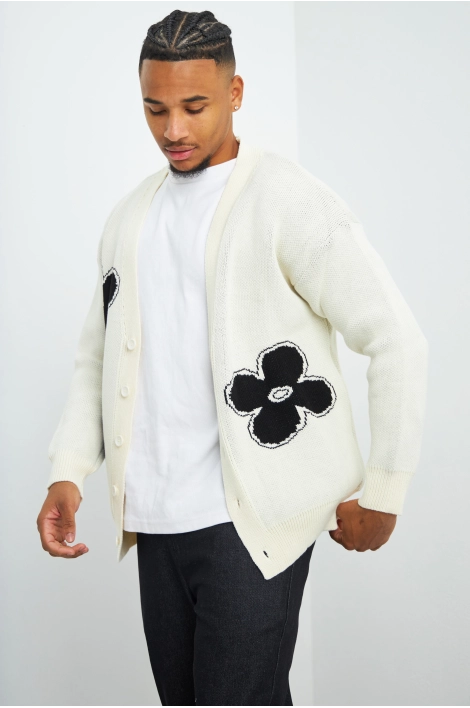 Gilet écru à fleurs