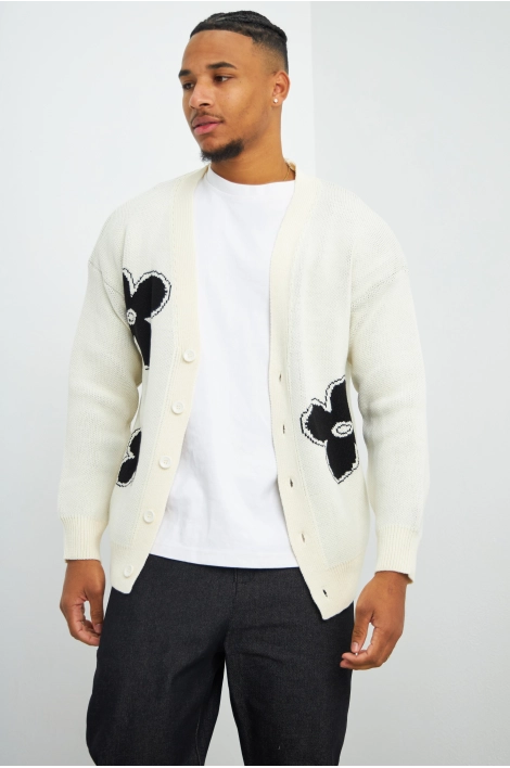 Gilet écru à fleurs
