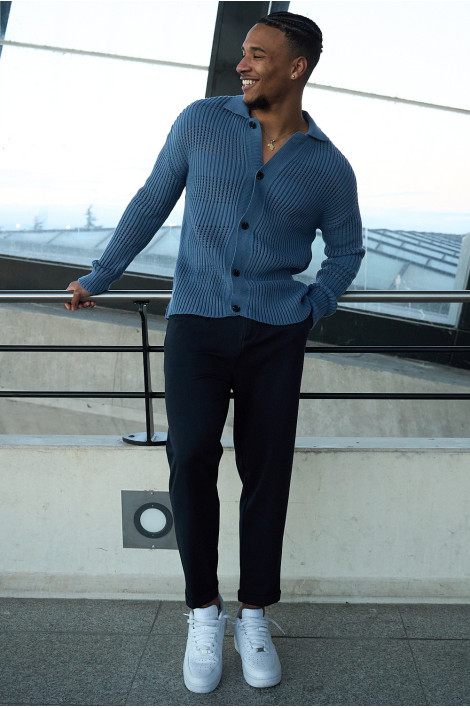 Gilet en maille ajourée bleu