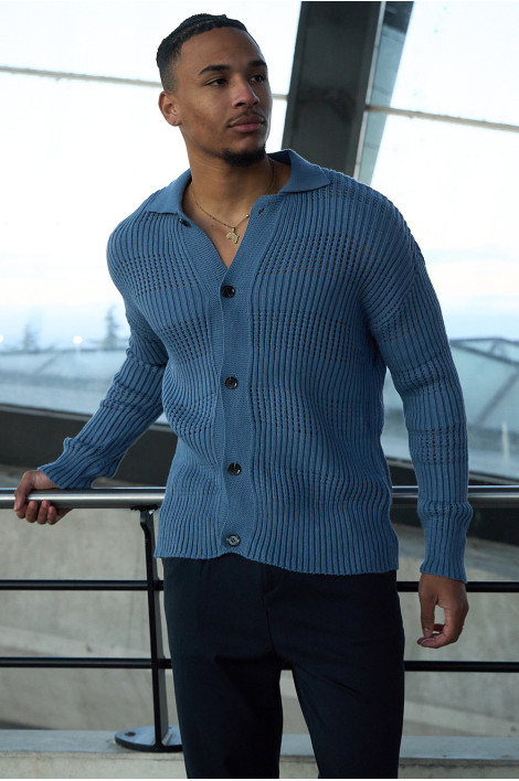 Gilet en maille ajourée bleu