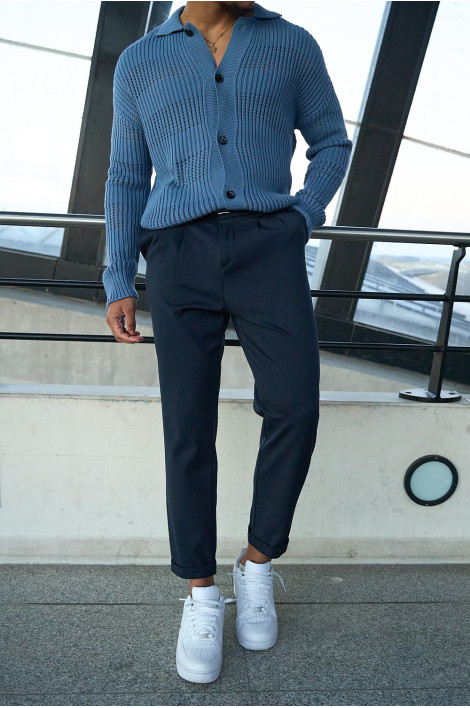 Gilet en maille ajourée bleu