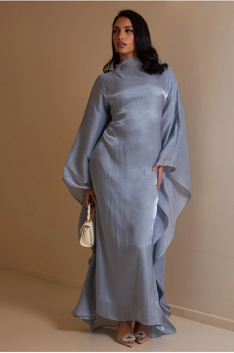 Ensemble 2 pièces robe + gilet à enfiler satiné bleu