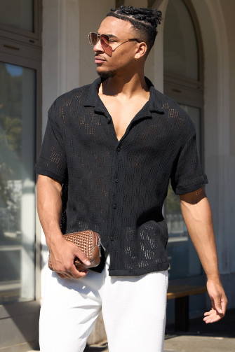 Chemise noire ajourée