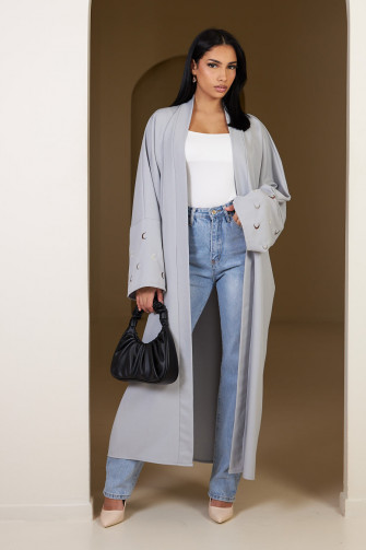 Kimono ample gris à motif lune