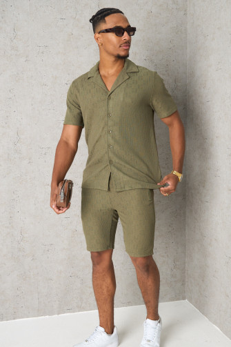 Ensemble 2 pièces chemise + short kaki quadrillé
